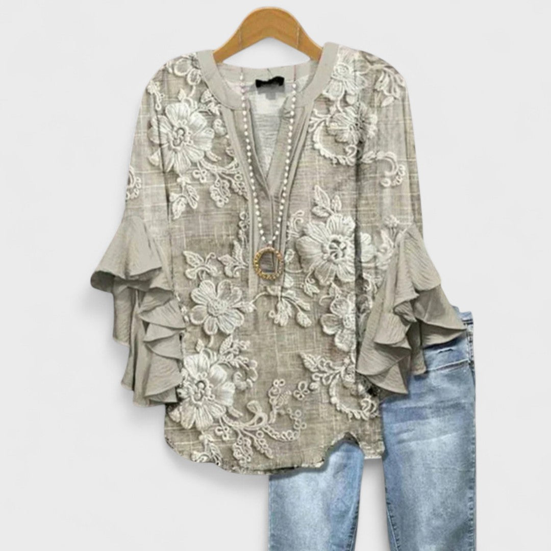 Ladies Floral Ruffle Blouse