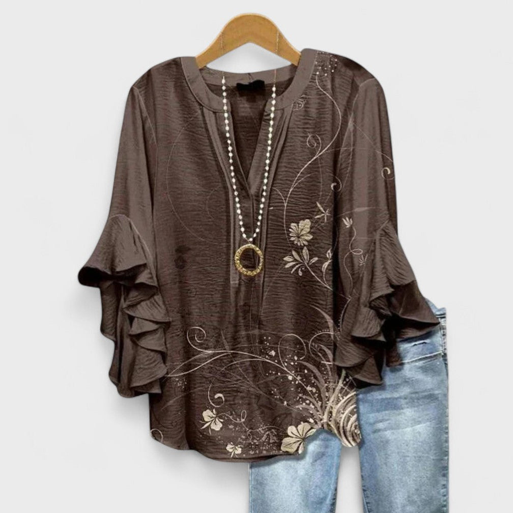 Ladies Floral Ruffle Blouse