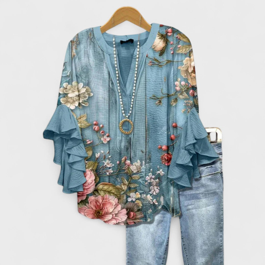 Ladies Floral Ruffle Blouse - OutfitLondon