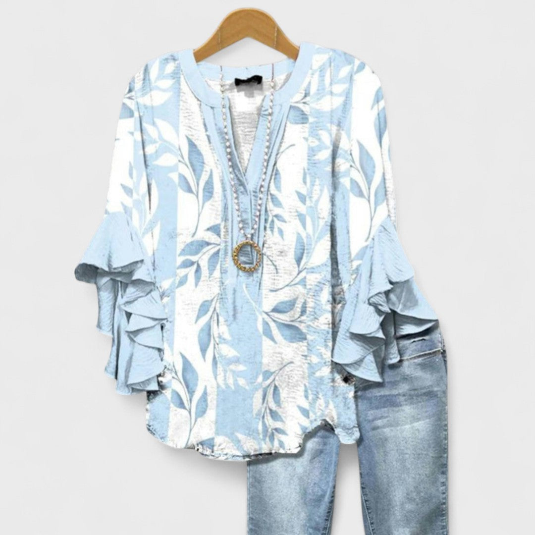 Ladies Floral Ruffle Blouse
