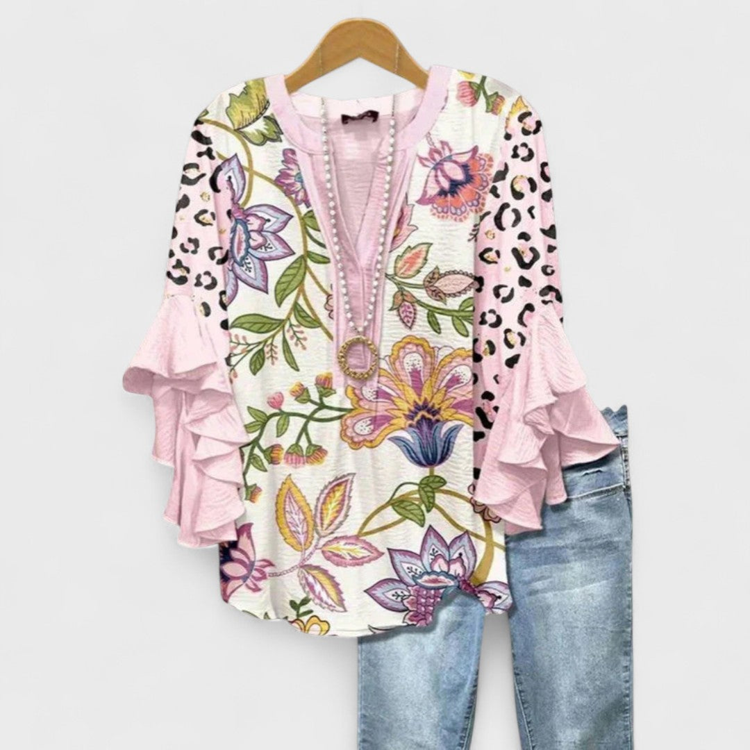 Ladies Floral Ruffle Blouse