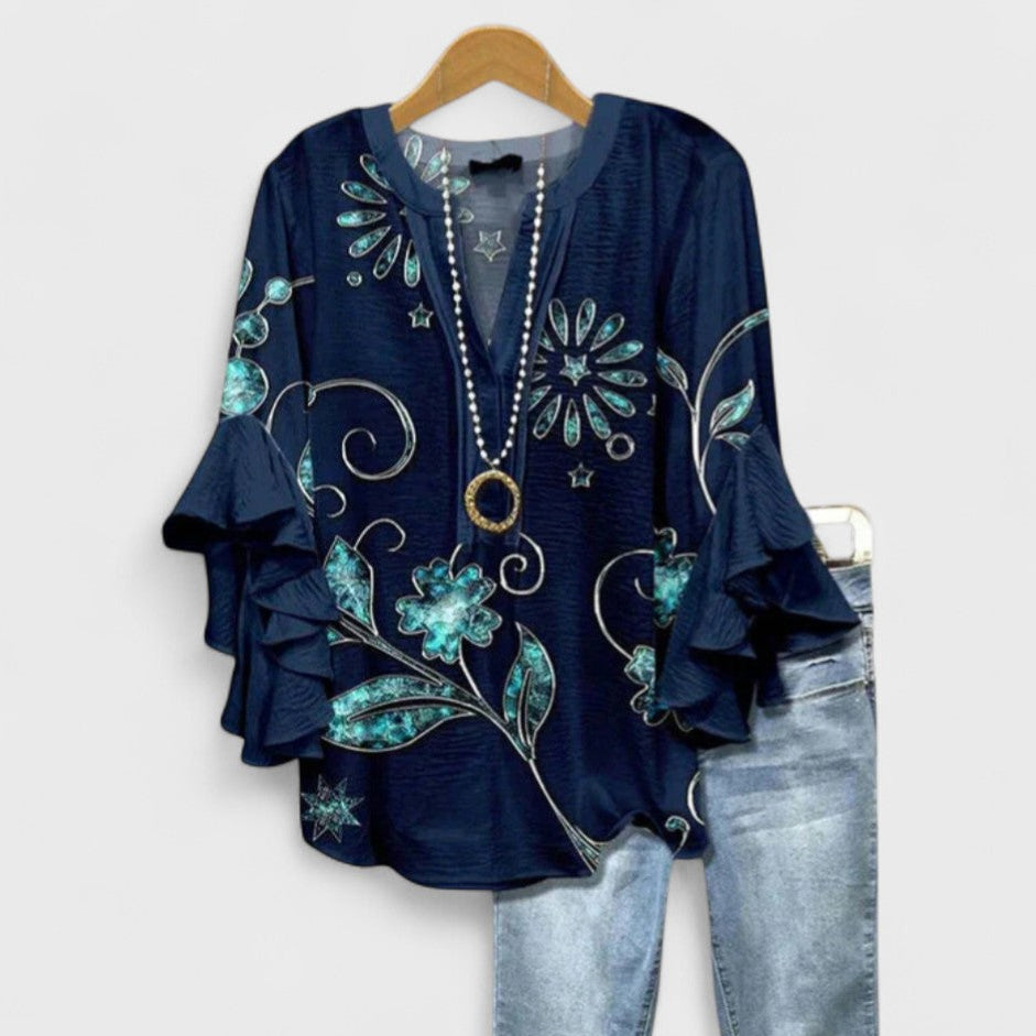 Ladies Floral Ruffle Blouse