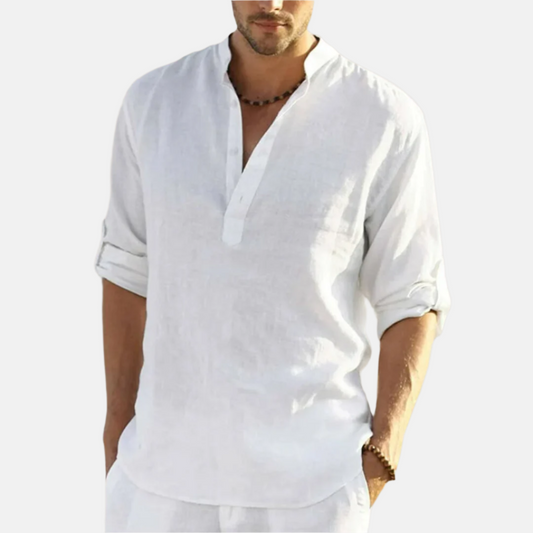Men's Casual Summer V-Neck Cotton Shirt - OutfitLondon