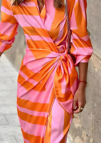 Classic Stripe Wrap Around Dress for Women