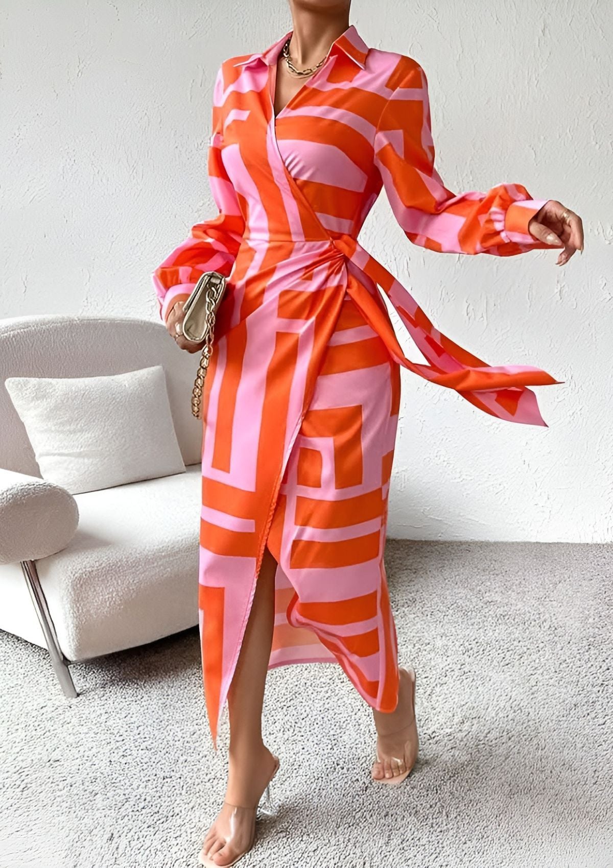 Classic Stripe Wrap Around Dress for Women - OutfitLondon