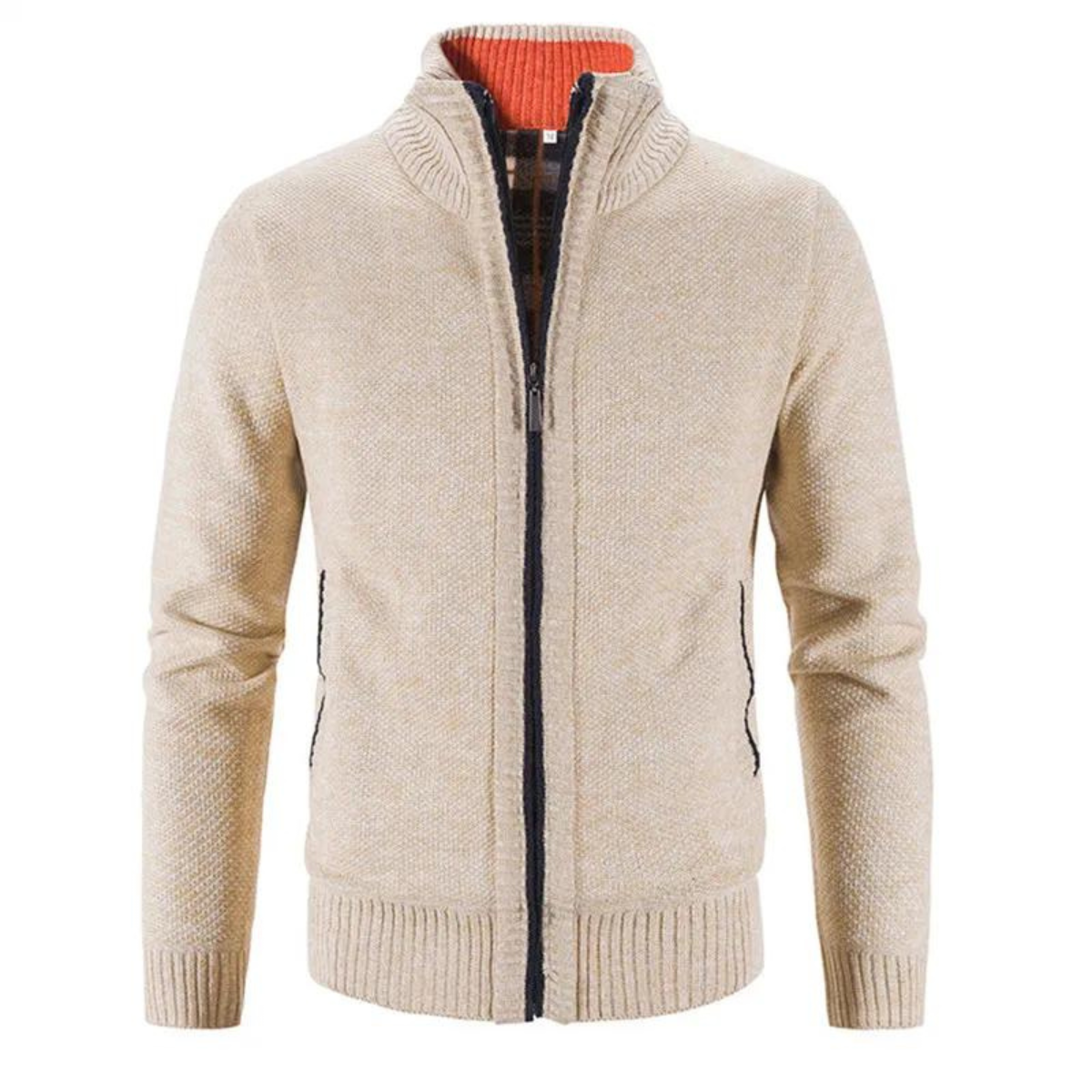 Men's Contrast Zip Up Knitted Sweater Cardigan