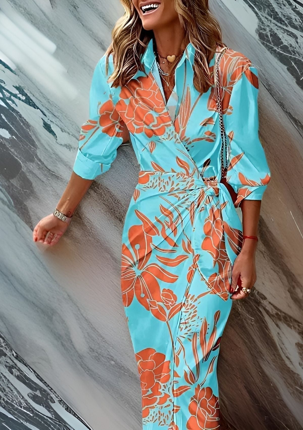 Timeless Floral Wrap Dress for Ladies