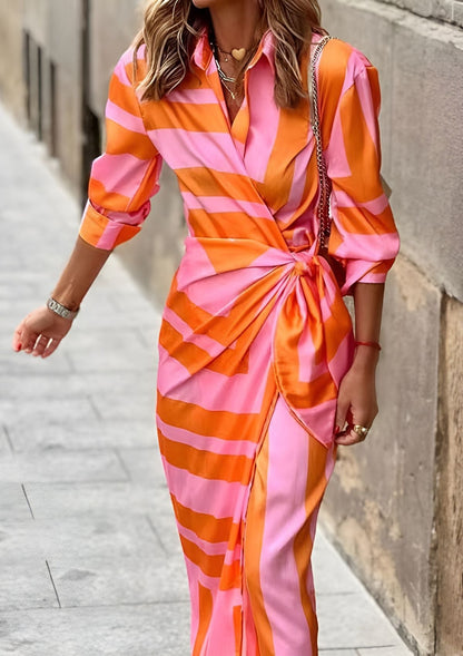 Classic Stripe Wrap Around Dress for Women