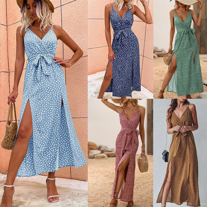 Onyx Dress | Printed Summer Maxi Dress with Slit and Waist Tie