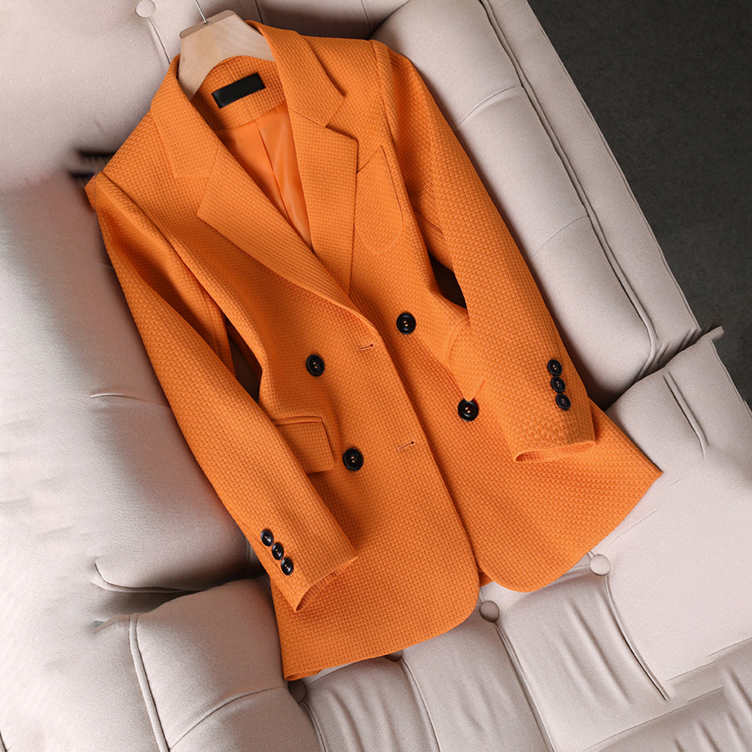 Fashionable Ladies Orange Single Button Jacket - OutfitLondon