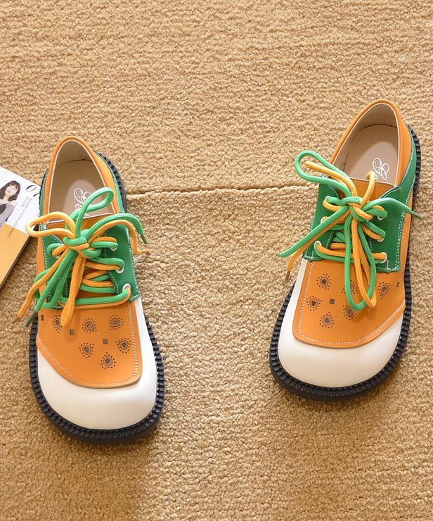 Women's Orange Laceup Flats Lightweight Comfortable - OutfitLondon