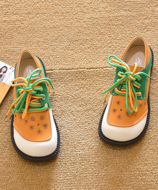 Women's Orange Laceup Flats Lightweight Comfortable - OutfitLondon