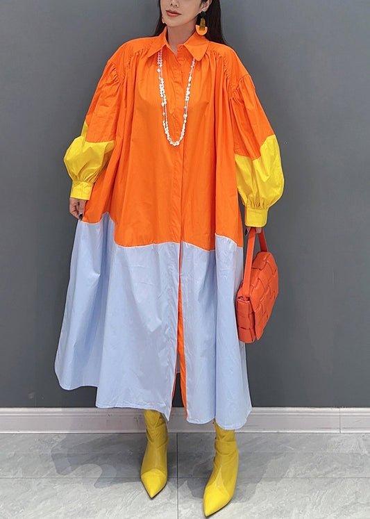 Women's Oversized Cotton Patchwork Dress Orange - OutfitLondon