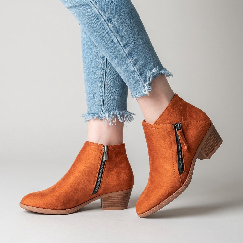 Comfortable Leather Ankle Boots with Low Heel