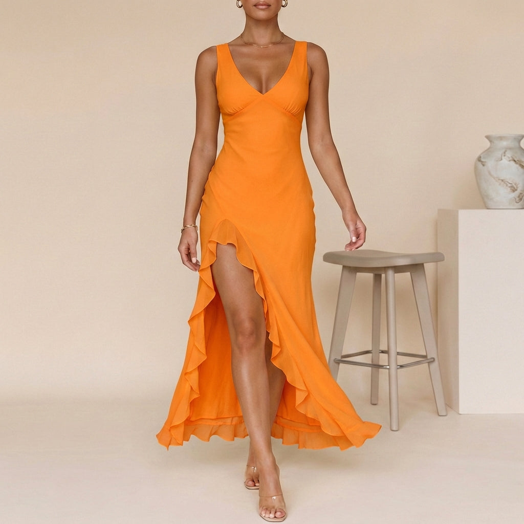 Chic V Neck Maxi Dress for Women Summer - OutfitLondon