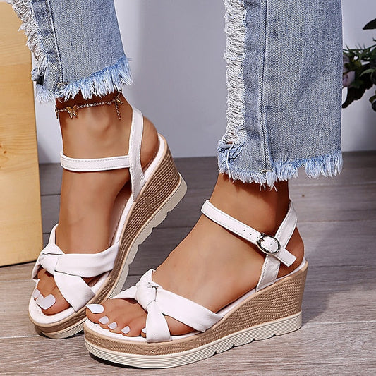 Ankle Strap Wedge Sandals with Buckle Detail - OutfitLondon