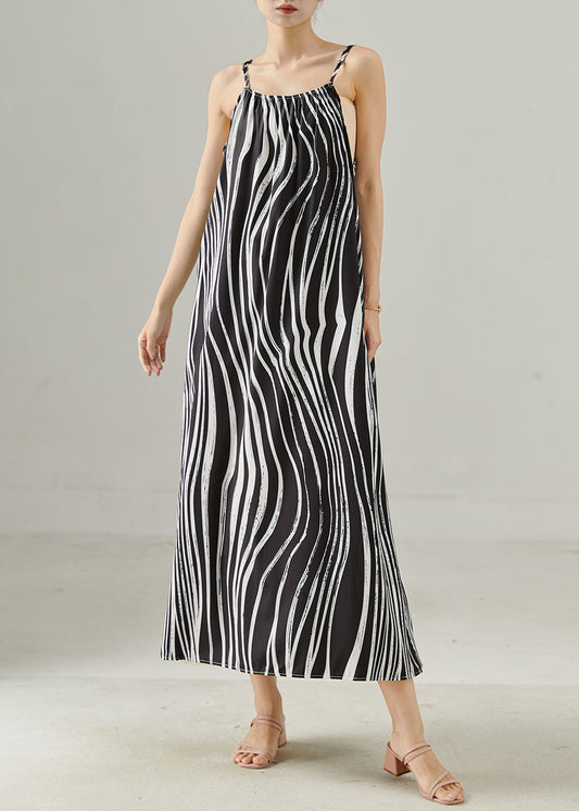 Women's Silk Chiffon Summer Dress Lightweight Black Stripe - OutfitLondon