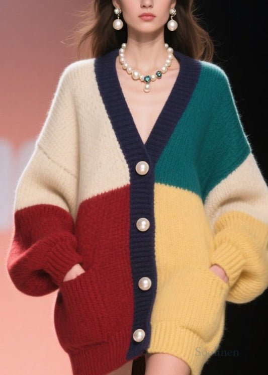 Women's Patchwork Cardigan Organic Colorblock Plus Size - OutfitLondon