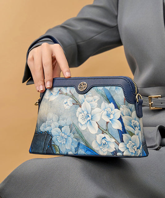 Women's Silk Clutch Bag Navy Floral Print - OutfitLondon