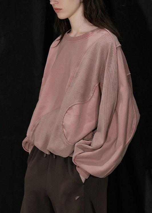 Women's Pink Crew Neck Sweatshirt Organic Cotton Relaxed Fit - OutfitLondon