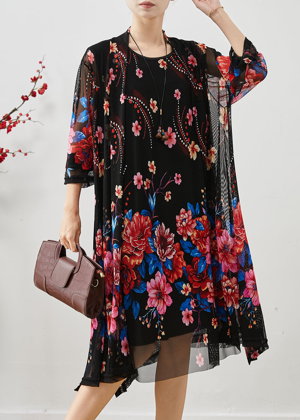 Women's Red Printed Tulle Two Piece Set Organic Flowy - OutfitLondon