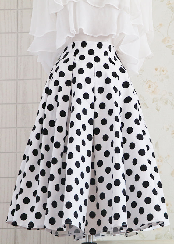 Women's High Waisted A Line Skirt Organic Cotton Blend Polka Dot - OutfitLondon