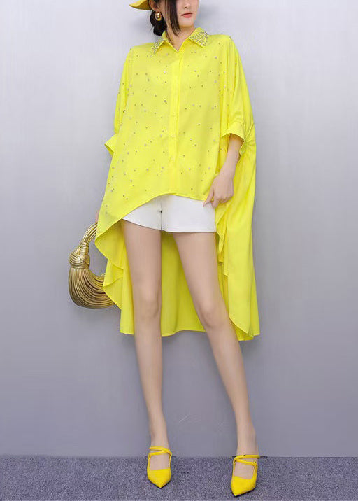 Women's Oversized Cotton Blend Shirt Soft Yellow 5XL - OutfitLondon