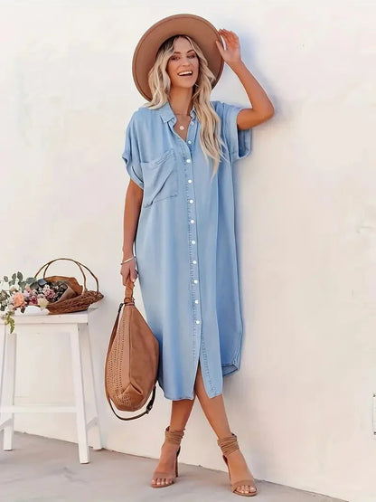 Casual Button Front Midi Dress for Women - OutfitLondon
