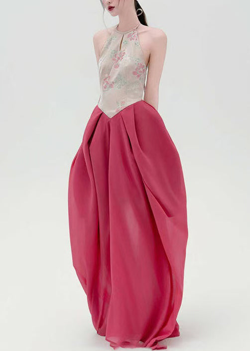 Women's Cotton Maxi Dress Backless Lace Up Patchwork Skirt - OutfitLondon