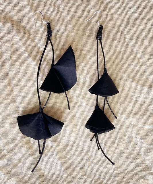 Women's Sterling Silver Dangling Earrings Black Oxidized Silk Pom Pom - OutfitLondon