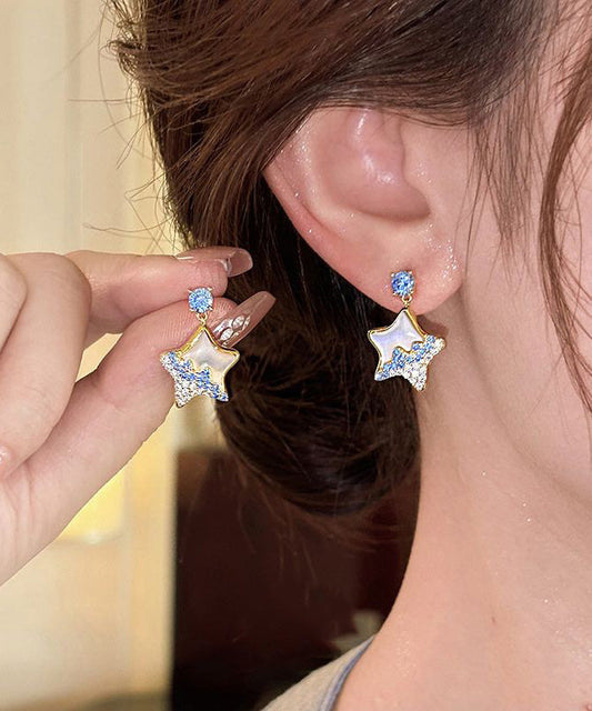 Women's Copper Star Earrings Blue Zircon Resin Dainty - OutfitLondon