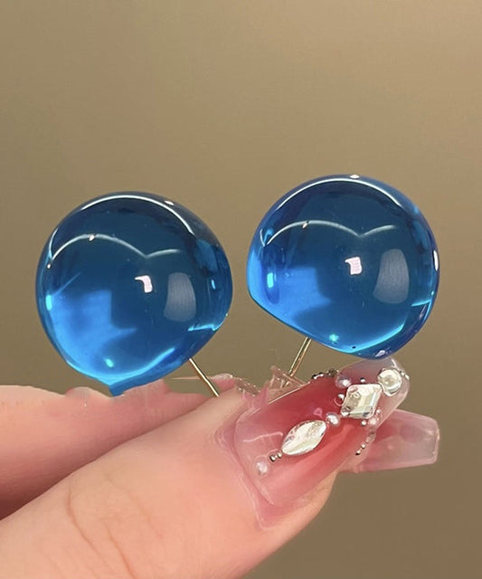 Women's Resin Stud Earrings Blue 2cm - OutfitLondon