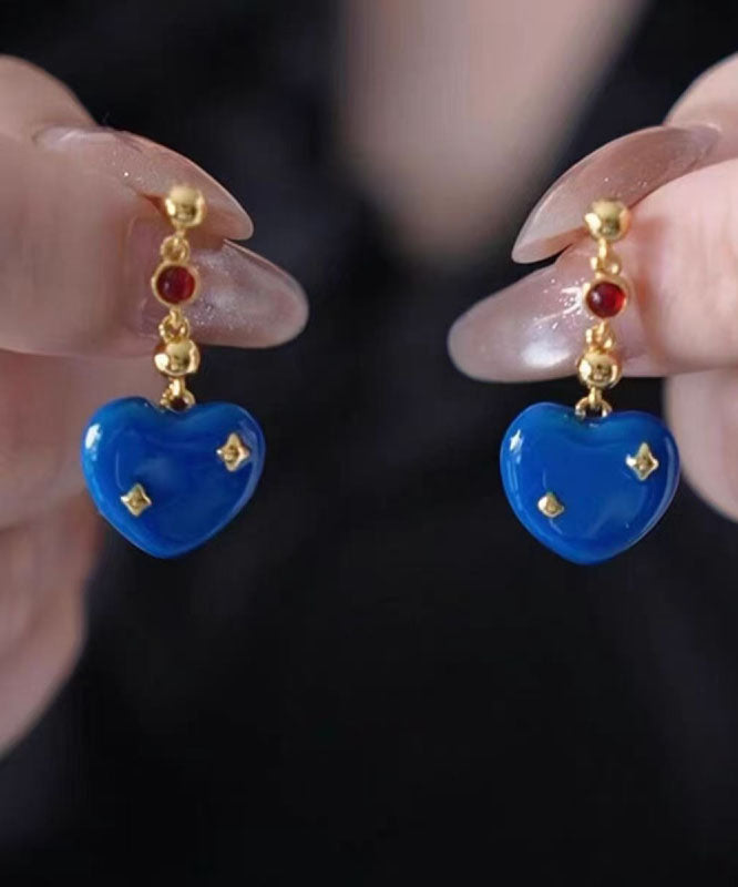 Women's Copper Blue Enamel Drop Earrings Cascading Design - OutfitLondon