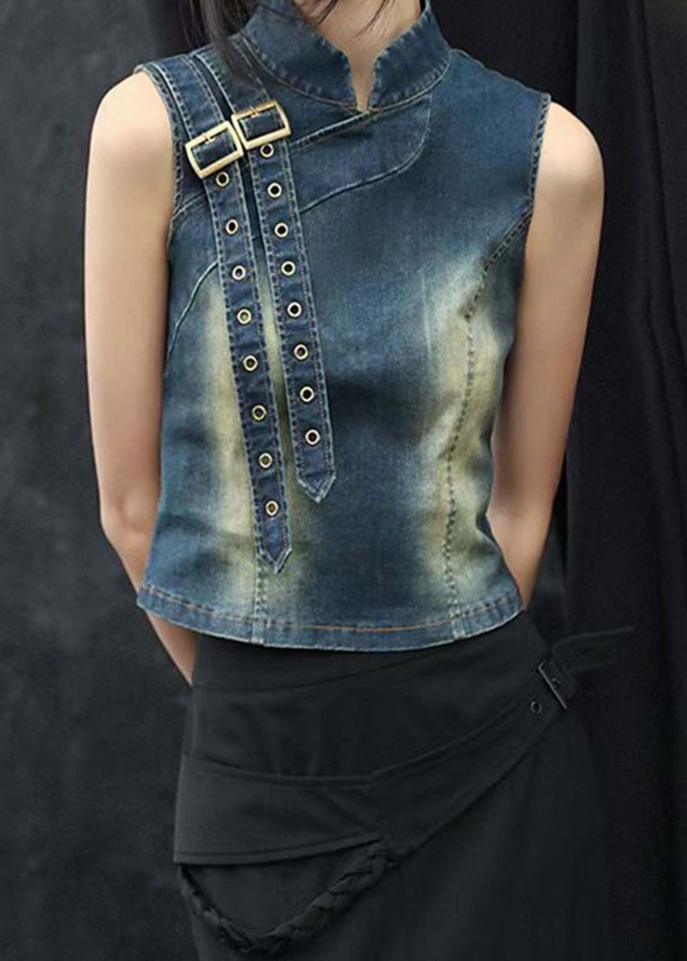 Women's Denim Vest Sleeveless High Waist Blue - OutfitLondon