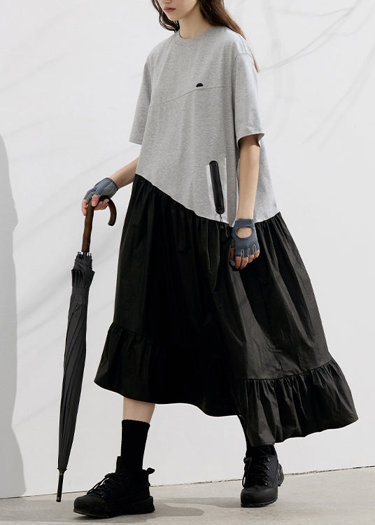 Women's Cotton Patchwork Dress Breathable Color Block - OutfitLondon