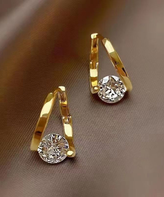 Gold Plated Copper Zircon Hoop Earrings 2cm Women - OutfitLondon