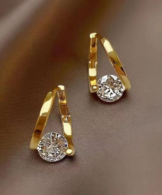 Gold Plated Copper Zircon Hoop Earrings 2cm Women - OutfitLondon