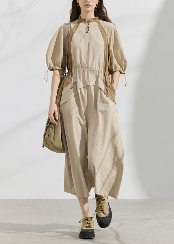 Women's Cotton Patchwork Dress Khaki Lightweight - OutfitLondon