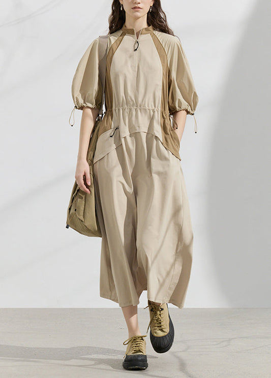 Women's Cotton Patchwork Dress Khaki Lightweight - OutfitLondon