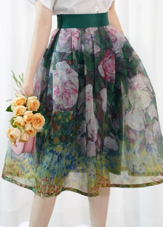 Women's A-Line Skirt Silk Cotton Blend Breathable Print - OutfitLondon