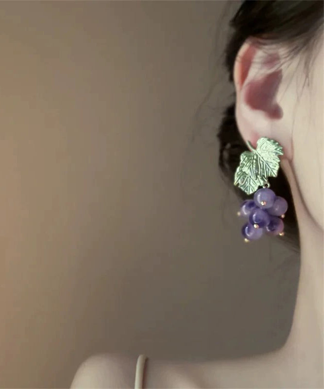Women's Violet Glass Grape Stud Earrings - OutfitLondon
