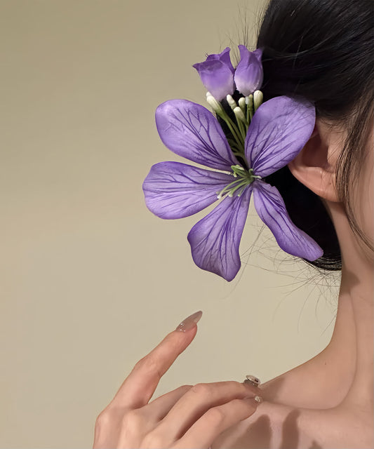 Women's Purple Floral Hairpin Durable Metal 10cm - OutfitLondon