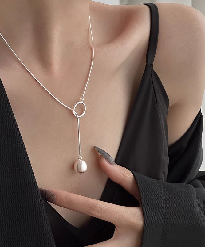 Women's Sterling Silver Silk Ball Pendant Necklace 55cm - OutfitLondon