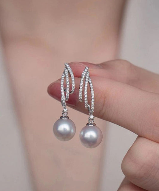 Women's Sterling Silver Dangle Earrings With Zircon Pearls - OutfitLondon