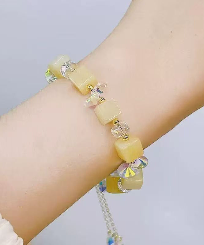 Women's Yellow Alloy Charm Bracelet 21cm Elegant Everyday Accessory - OutfitLondon