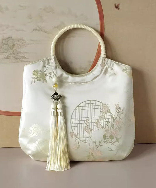 Women's Cotton Tote Bag Beige Pom Pom Print Lightweight - OutfitLondon
