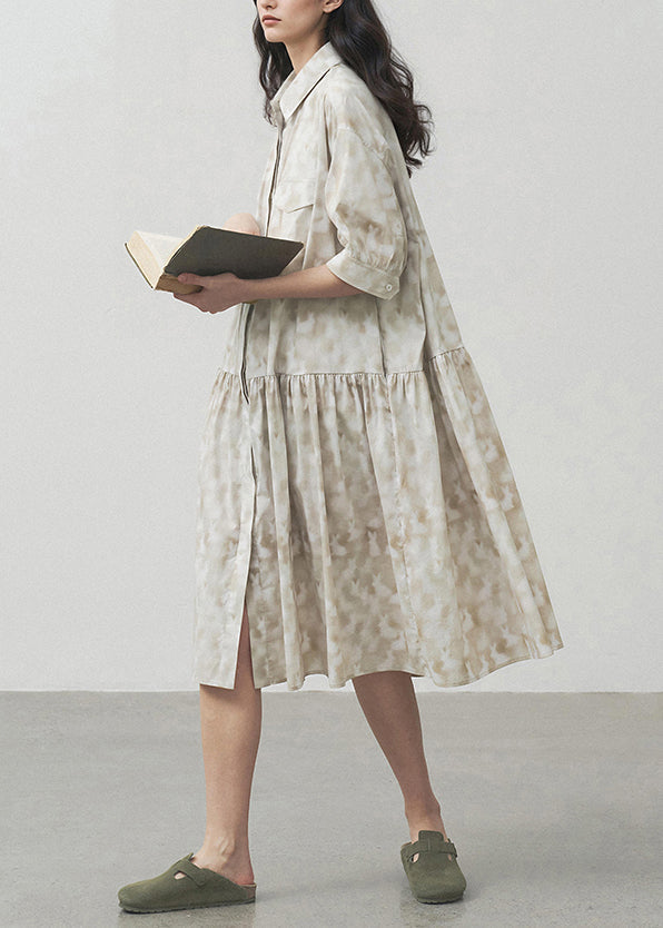 Women's Tie Dye Shirt Dress Cotton Blend Peter Pan Collar - OutfitLondon