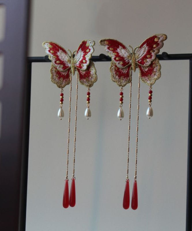Women's Sterling Silver Hair Pin Red Gold Pom Pom Butterfly - OutfitLondon
