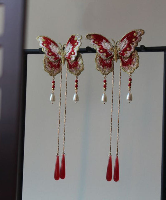 Women's Sterling Silver Hair Pin Red Gold Pom Pom Butterfly - OutfitLondon