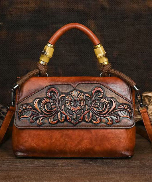 London Embossed Leather Tote Bag Brown Zipper Closure - OutfitLondon